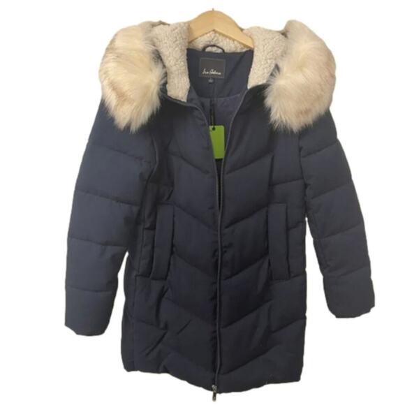 Sam Edelman Puffer Coat Faux Fur Trim Hooded Parka‎ Navy Warm Size XXL NEW! - Picture 3 of 9